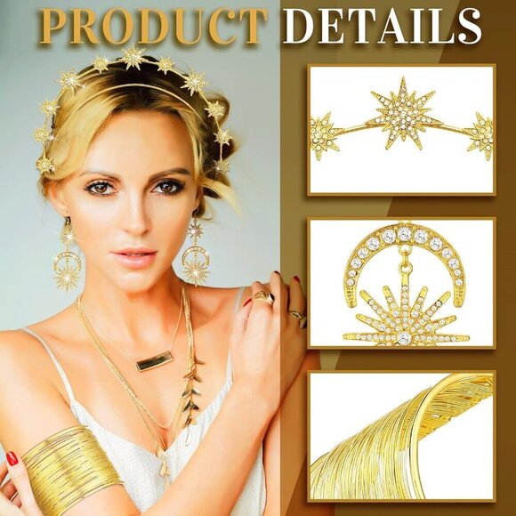 Greek Goddess Costume Accessories Women Set Crown Earrings Bracelets Hair Pins main image 6